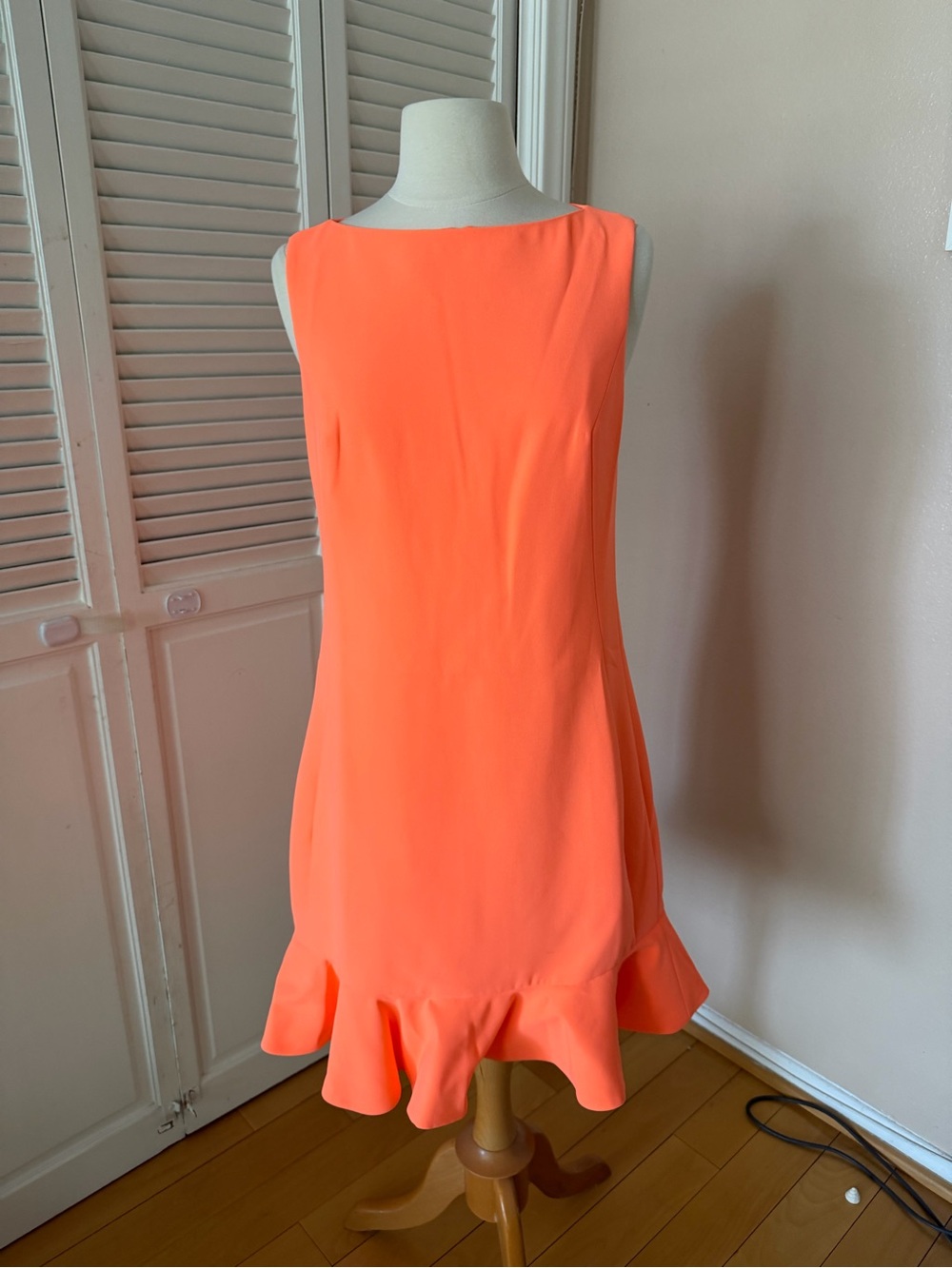 Ted Baker London Neon Coral Sleeveless Ruffle-Hem Mini Dress
